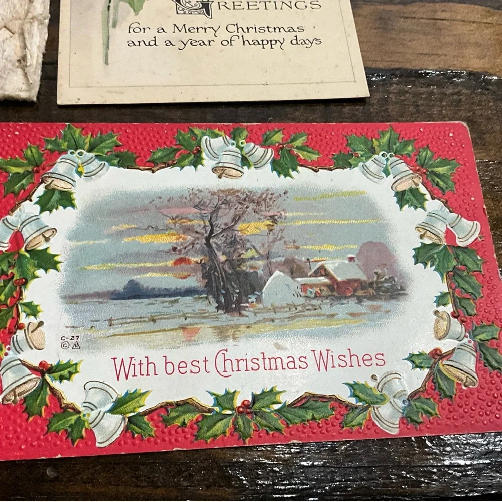 Antique Lot of 8 Christmas Holiday Postcards Santa Flowers Scrapbooking